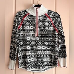 Eddie Bauer Black and White Ski Sweater with Red Stripes sz Small